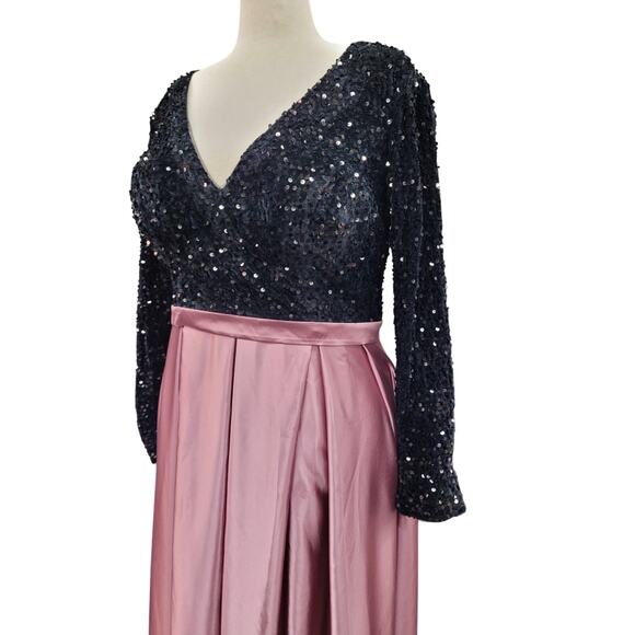 NWT Women's Black Pink Velvet Long Sleeve Sequin Gown Size 18 - Picture 9 of 13